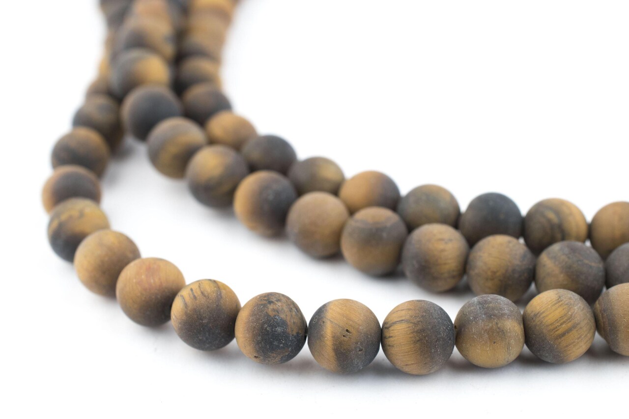 The Bead Chest Matte Tiger Eye Beads (6mm): Organic Gemstone Round Spherical Energy Stone Healing Power Crystal for Jewelry Bracelet Mala Necklace Making